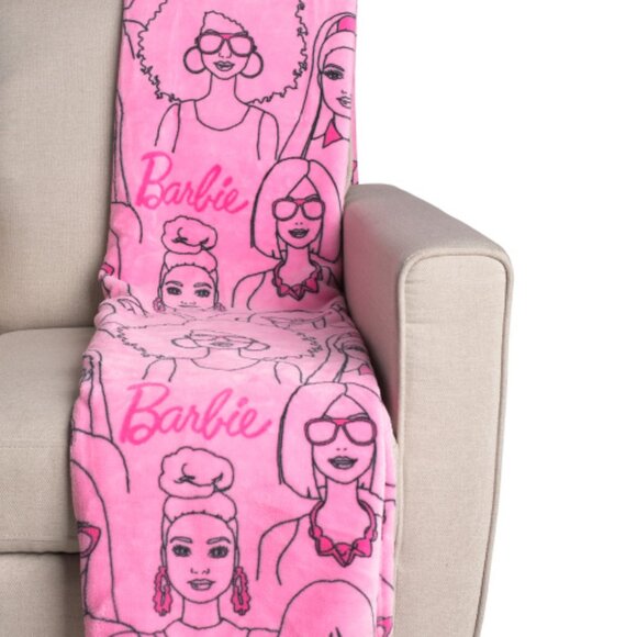 BARBIE Oversized Throw Blanket Logo I Can Be Barbie Plush Pink Gift NWT - Picture 1 of 2